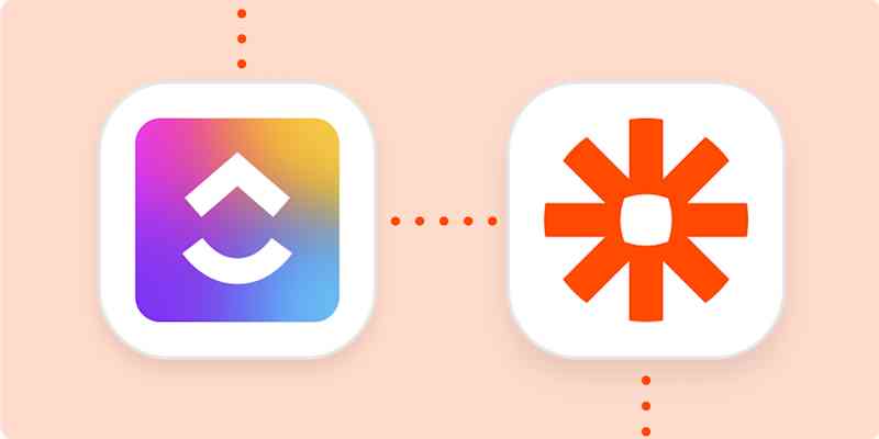 partner-case-study-clickup-00-hero ClickUp logo and Zapier logo on an orange background.