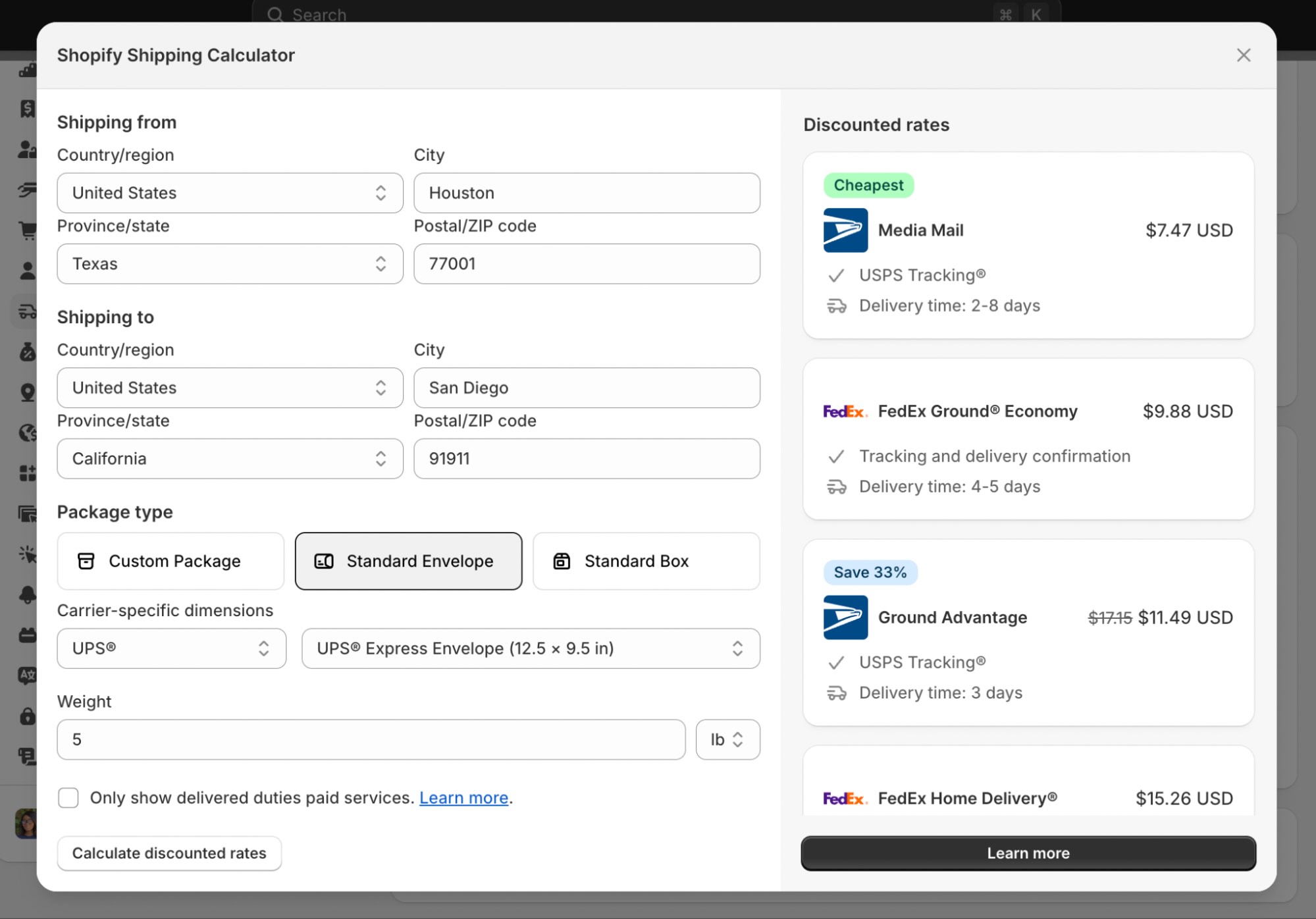 The Shopify shipping calculator
