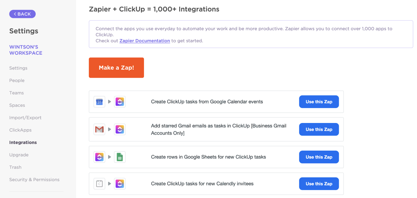 ClickUp Zap templates in-app