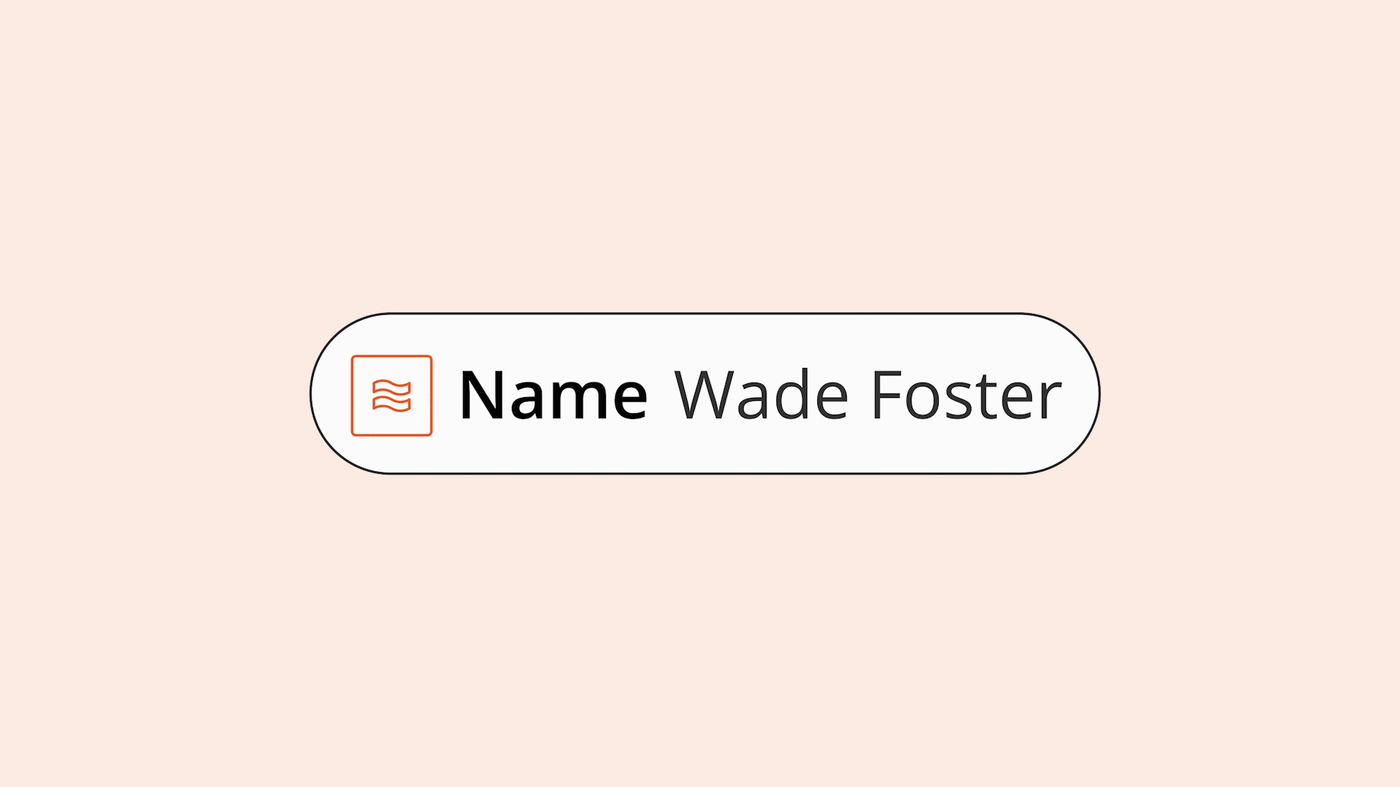 An animation of a name, Wade Foster, being split into two parts—Wade and Foster—and then the first name only being added into an email draft as a greeting.