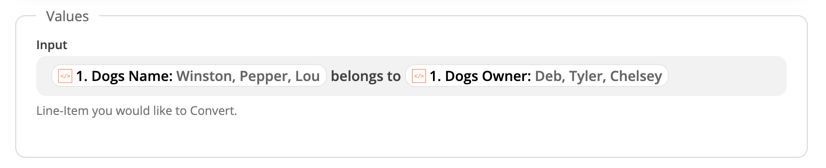 Input field: [Dogs name] belongs to [Dogs owner]