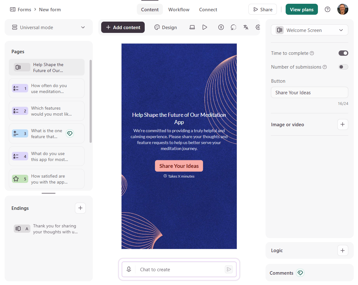 A form built with AI in Typeform