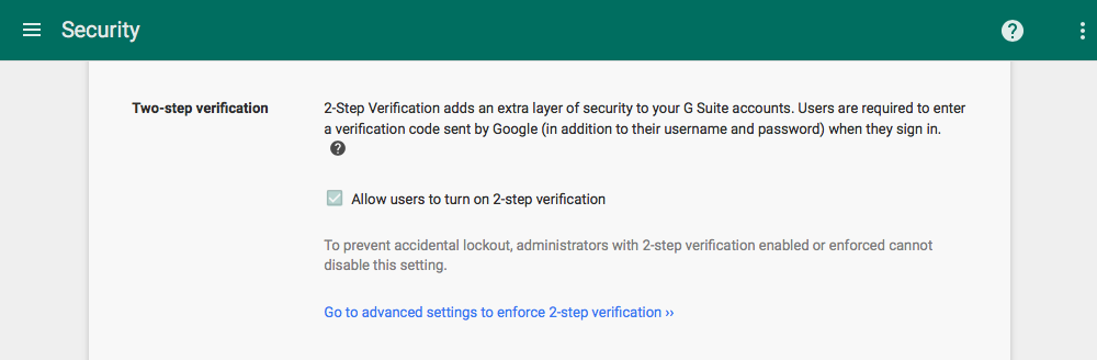 Enable 2-step verification in G Suite