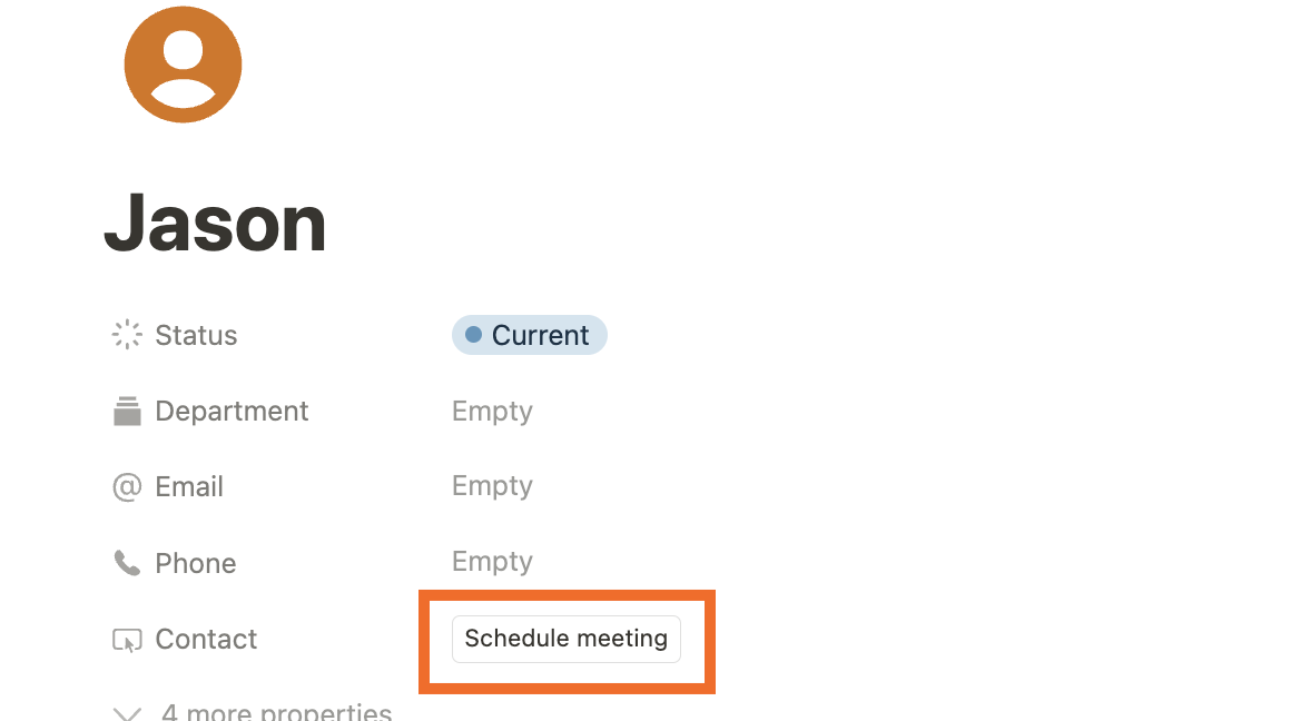 From a team member's entry in the team directory database, click the Schedule meeting button.