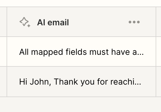 Screenshot of AI field in table