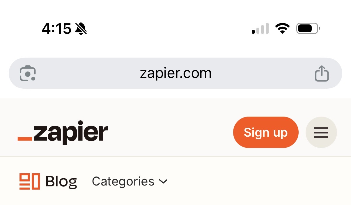 Partial view of the Zapier blog in the Google Chrome mobile app.