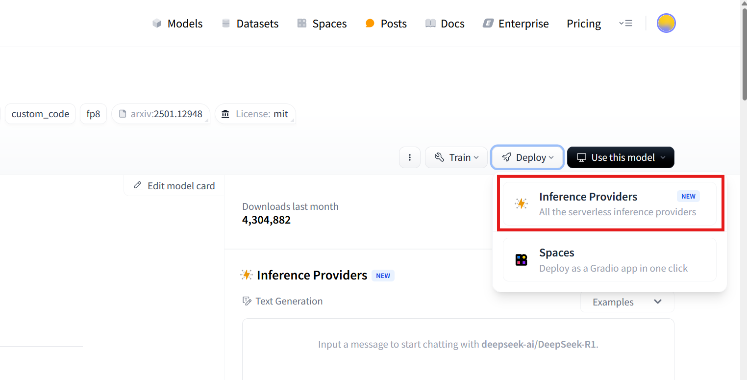 Clicking Inference Providers in Hugging Face