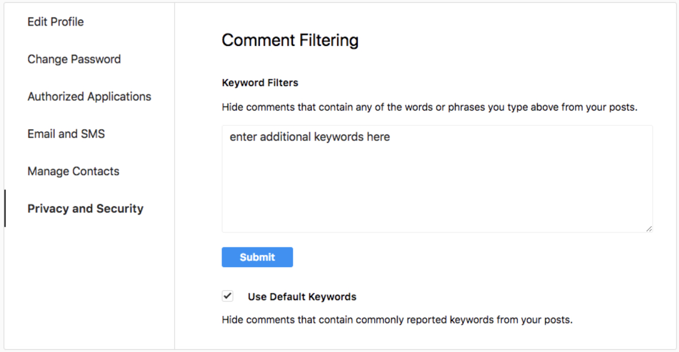 Settings to turn on automatic comment filtering