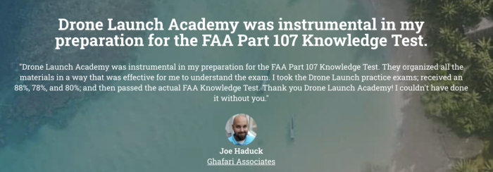 Promoting a student review on the Drone Launch Academy website