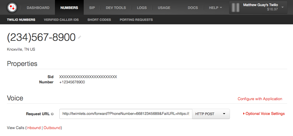 Twilio settings