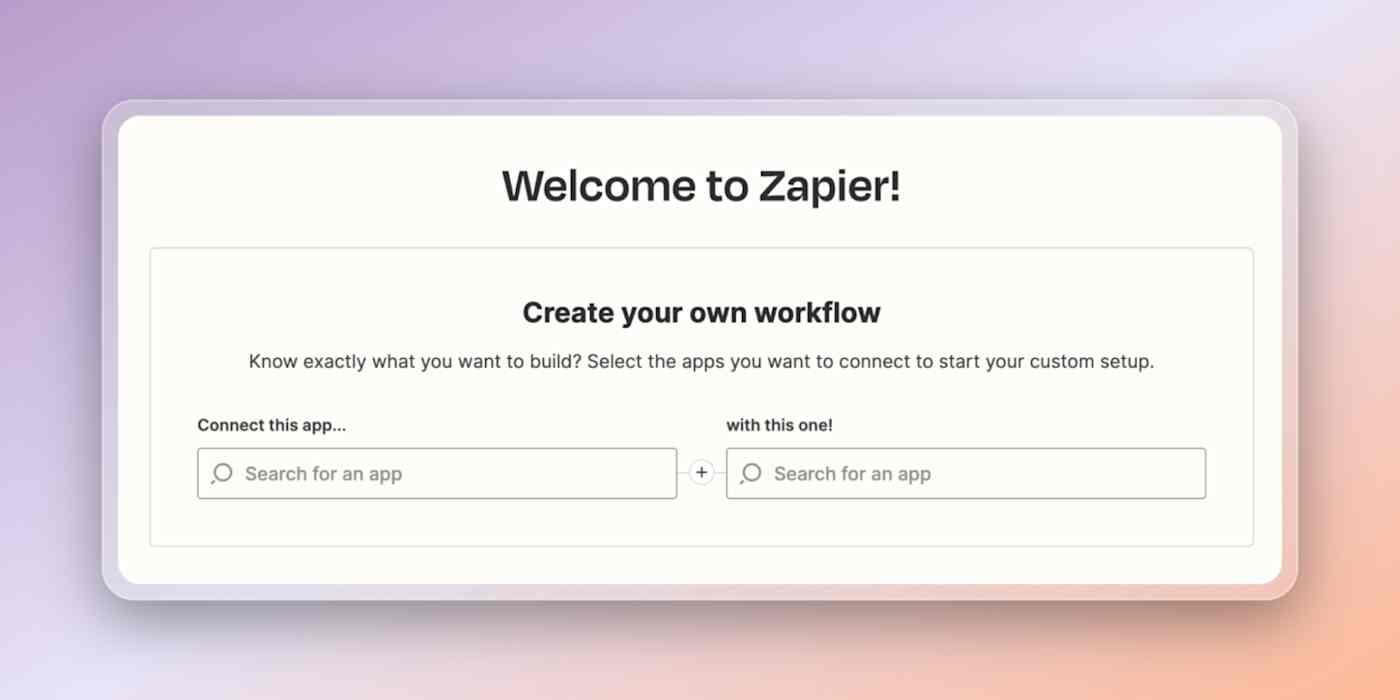 Hero image with a screenshot of Zapier on a colorful background