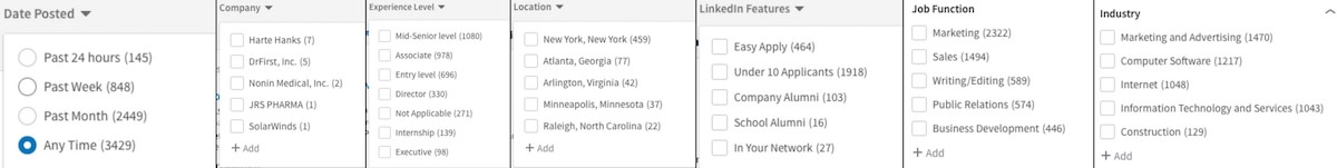 Jobs Filters on LinkedIn Search