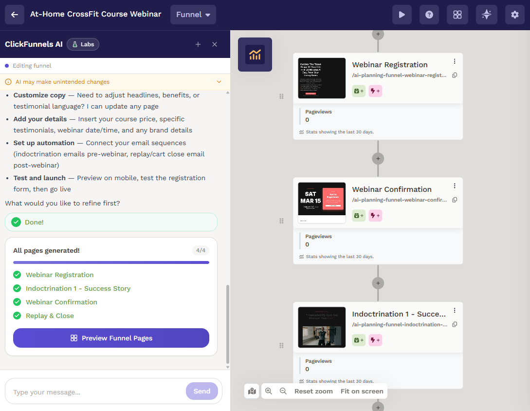 An AI-generated funnel in ClickFunnels