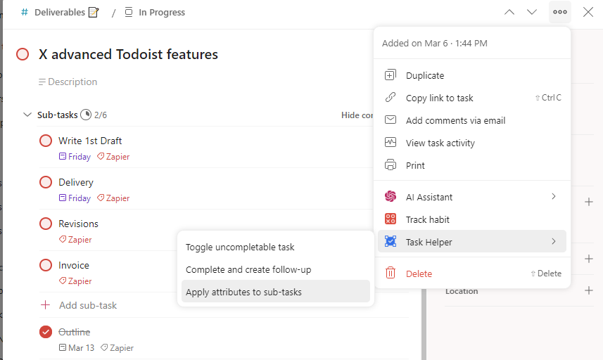 Creating a workflow in Todoist with the Task Helper