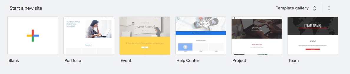 The landing page for Google Sites