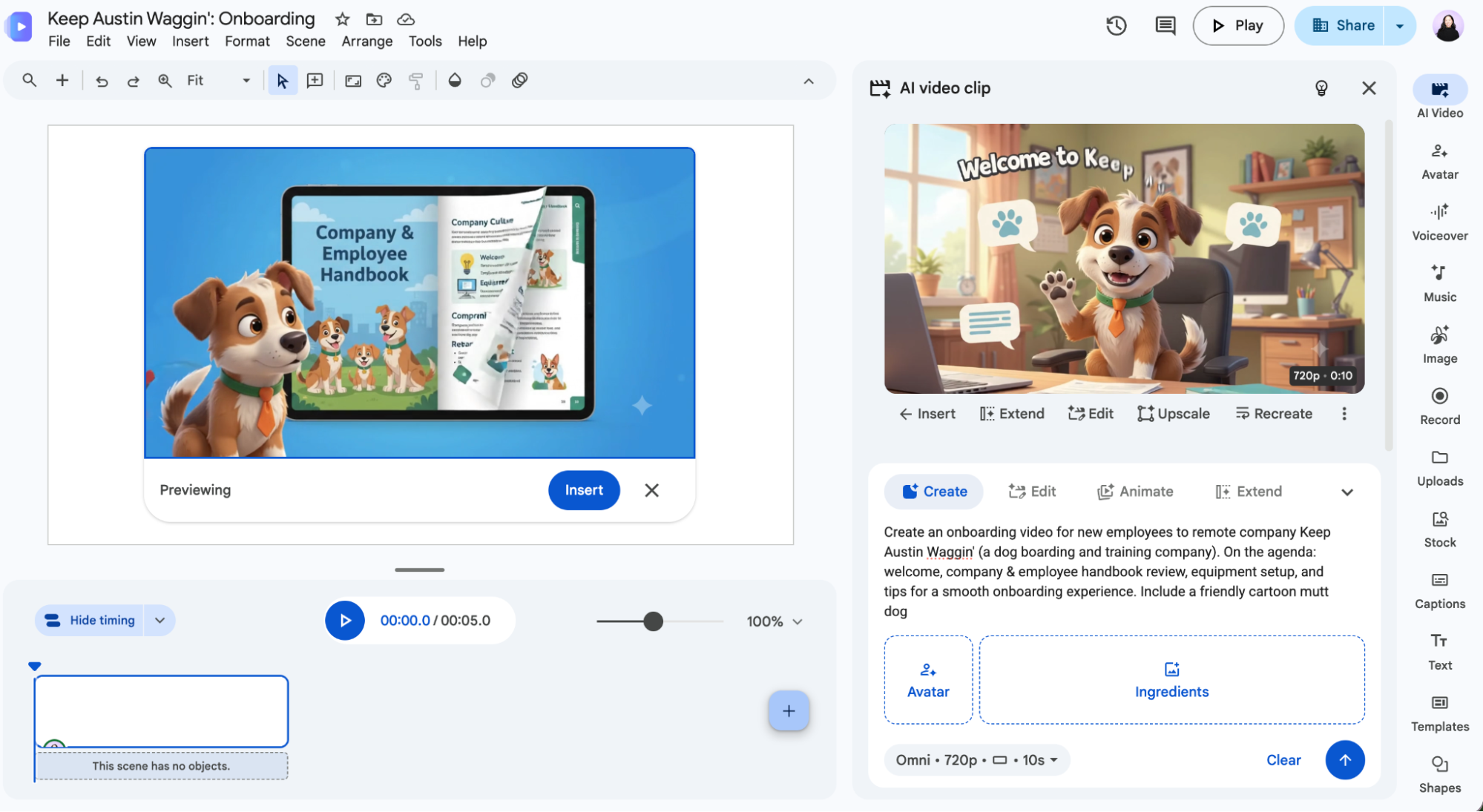 AI-generated video in Google Vids. 