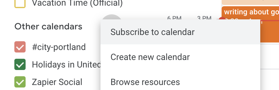 Subscribe to calendar in Google Calendar