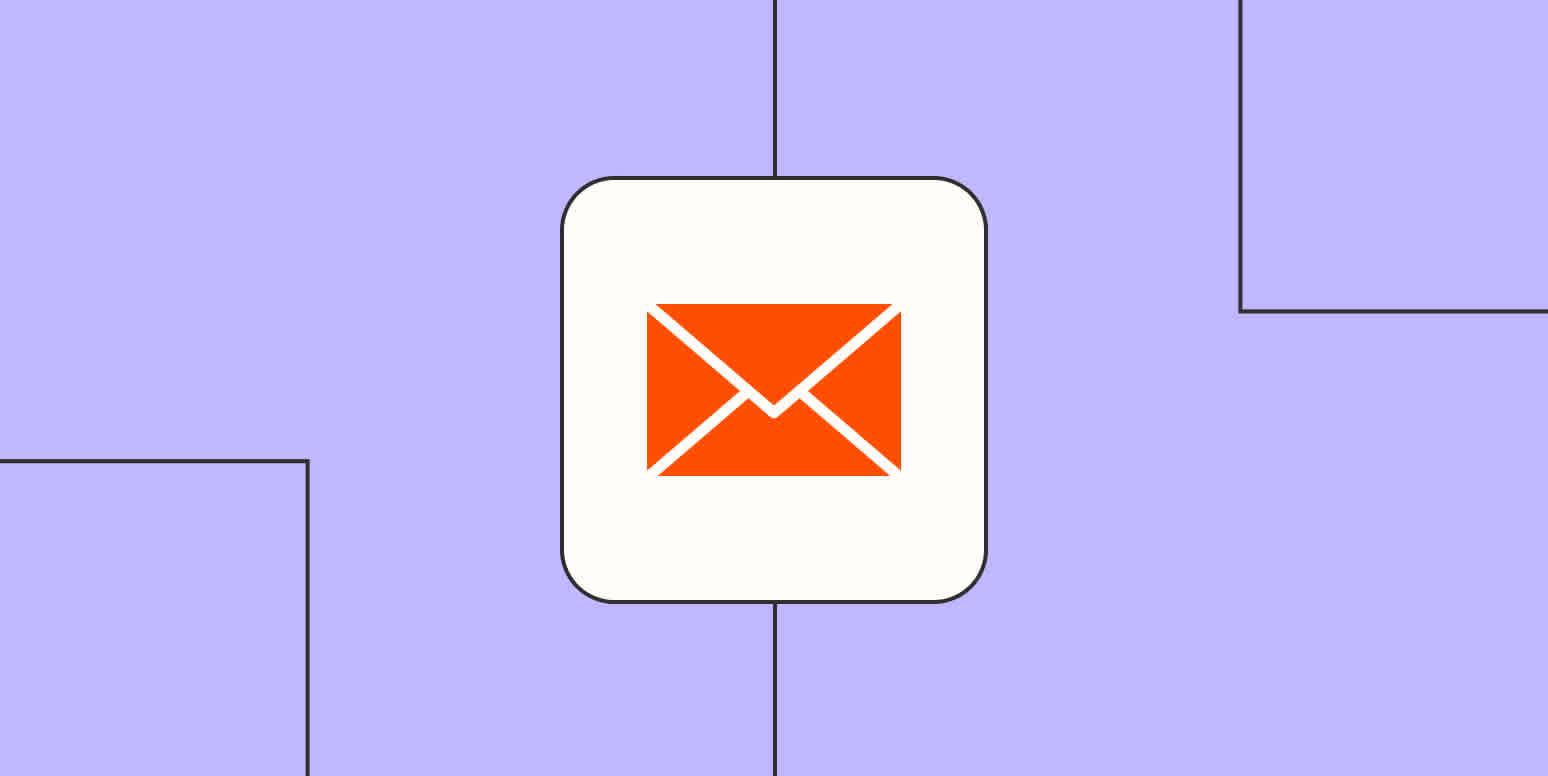 An orange icon of an email against a lavender background