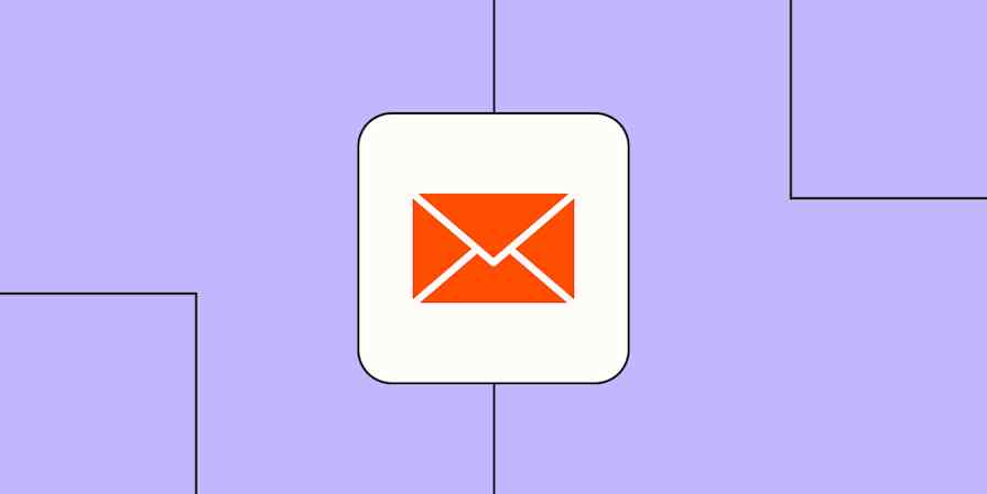 An orange icon of an email against a lavender background