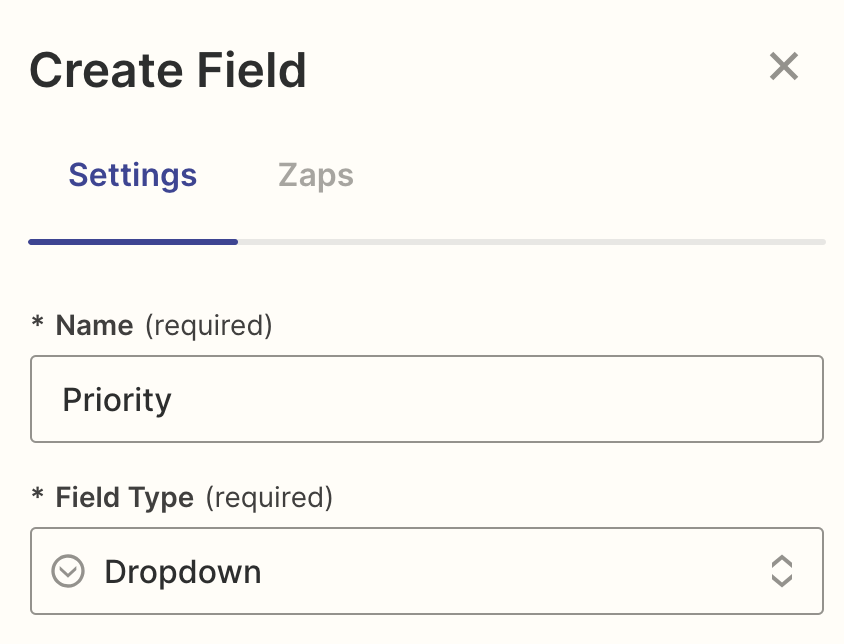 Screenshot of dropdown field type