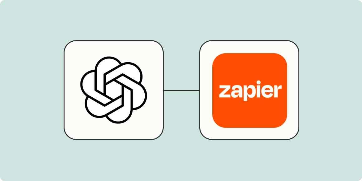 The OpenAI app logo connected to the Zapier logo on a light blue background.