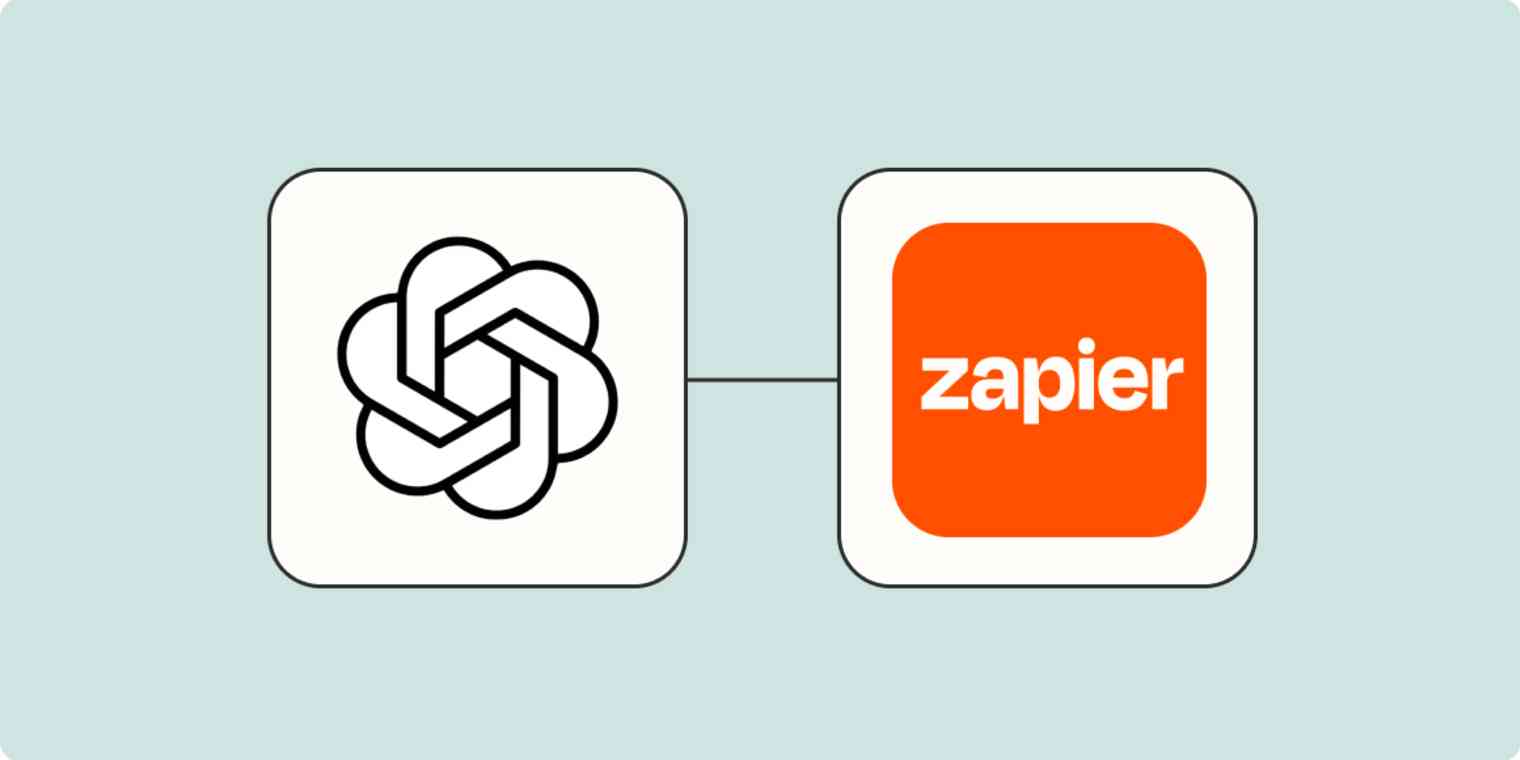 The OpenAI app logo connected to the Zapier logo on a light blue background.