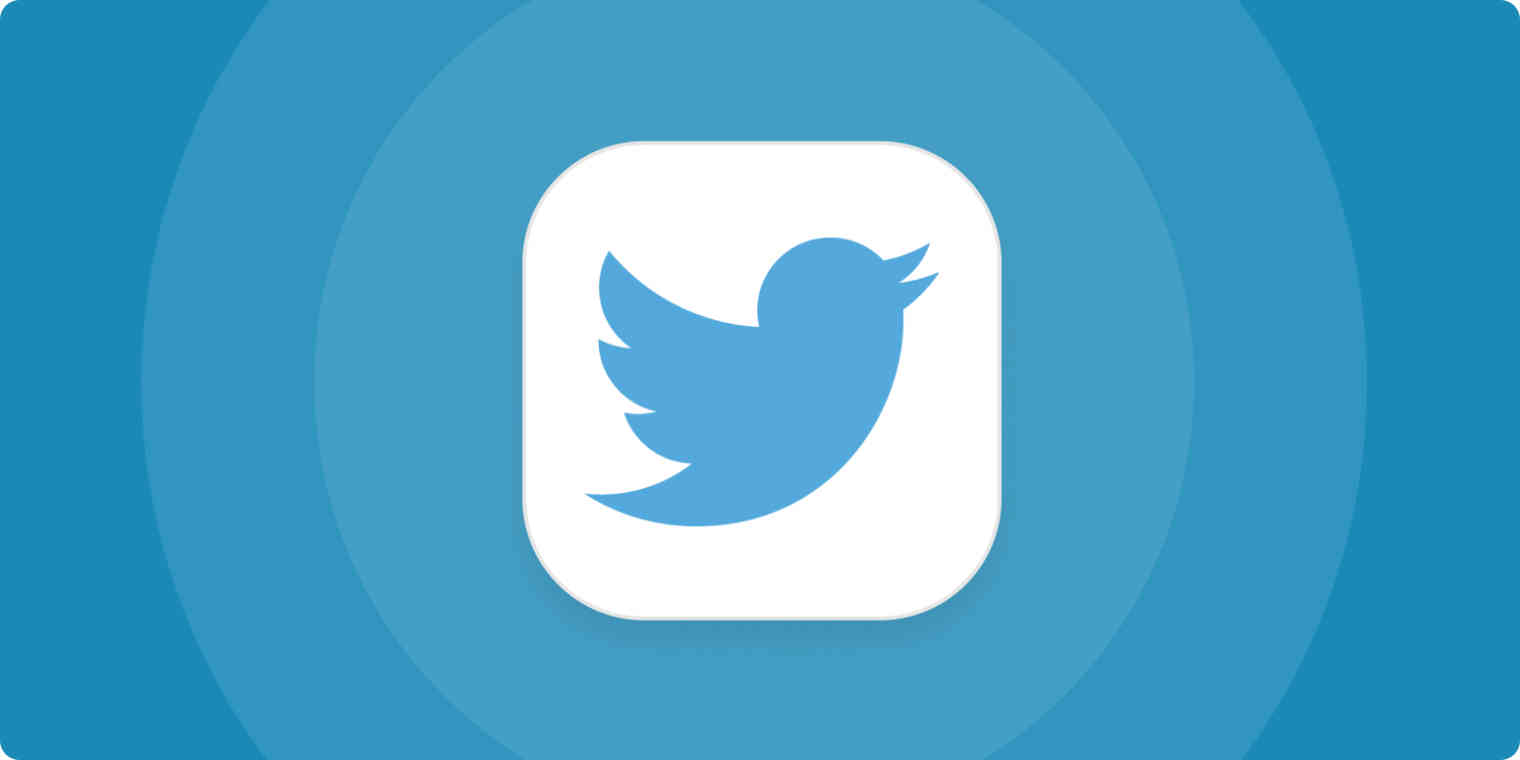 A hero image for Twitter app tips with the Twitter logo on a blue background