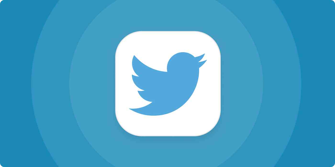 A hero image for Twitter app tips with the Twitter logo on a blue background