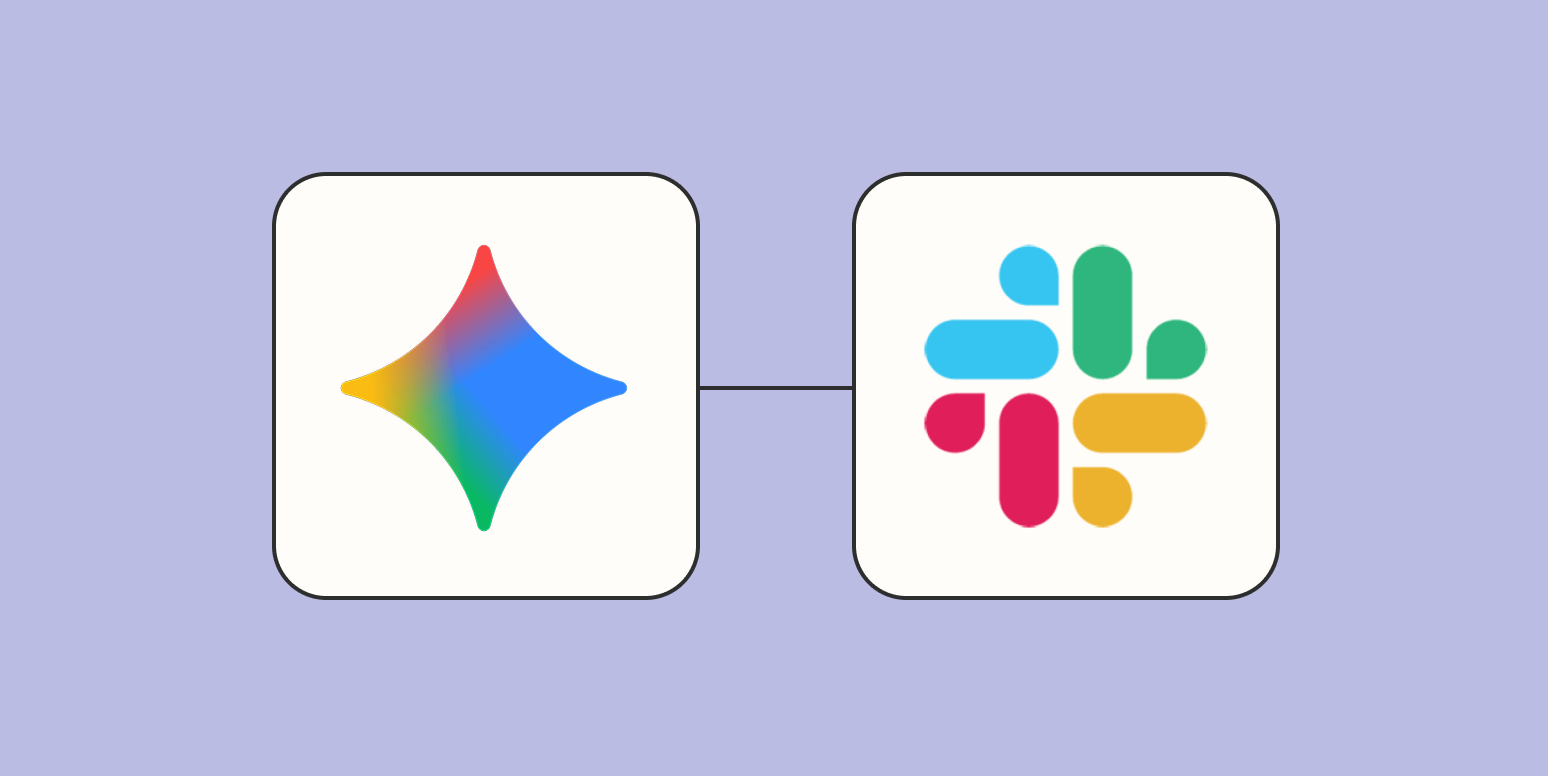 The logos for Gemini and Slack connected against a lavender background