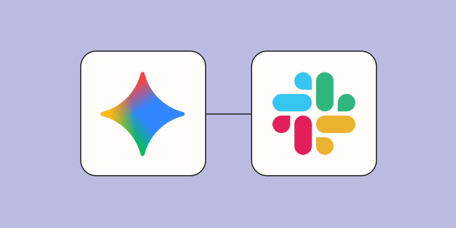 The logos for Gemini and Slack connected against a lavender background