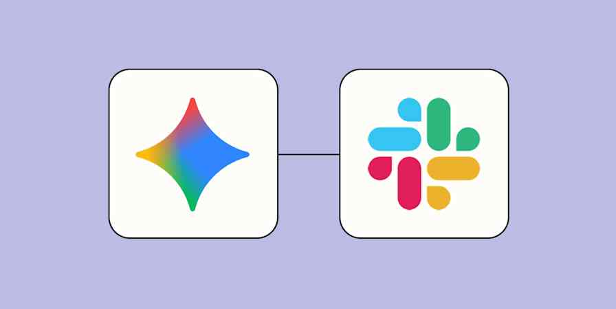 The logos for Gemini and Slack connected against a lavender background