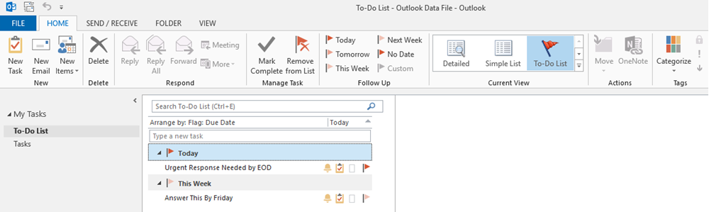 Microsoft Outlook task list