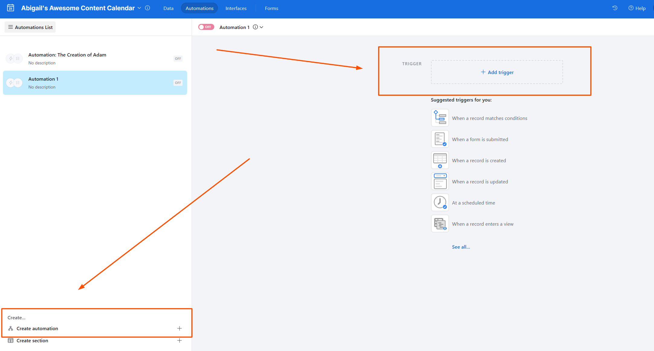 Screenshot of automation in Airtable