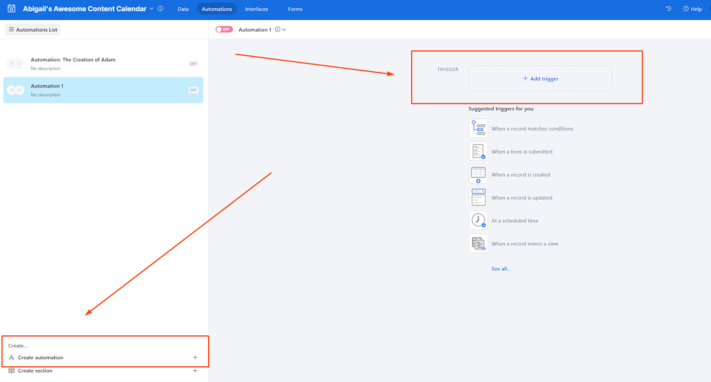 Screenshot of automation in Airtable