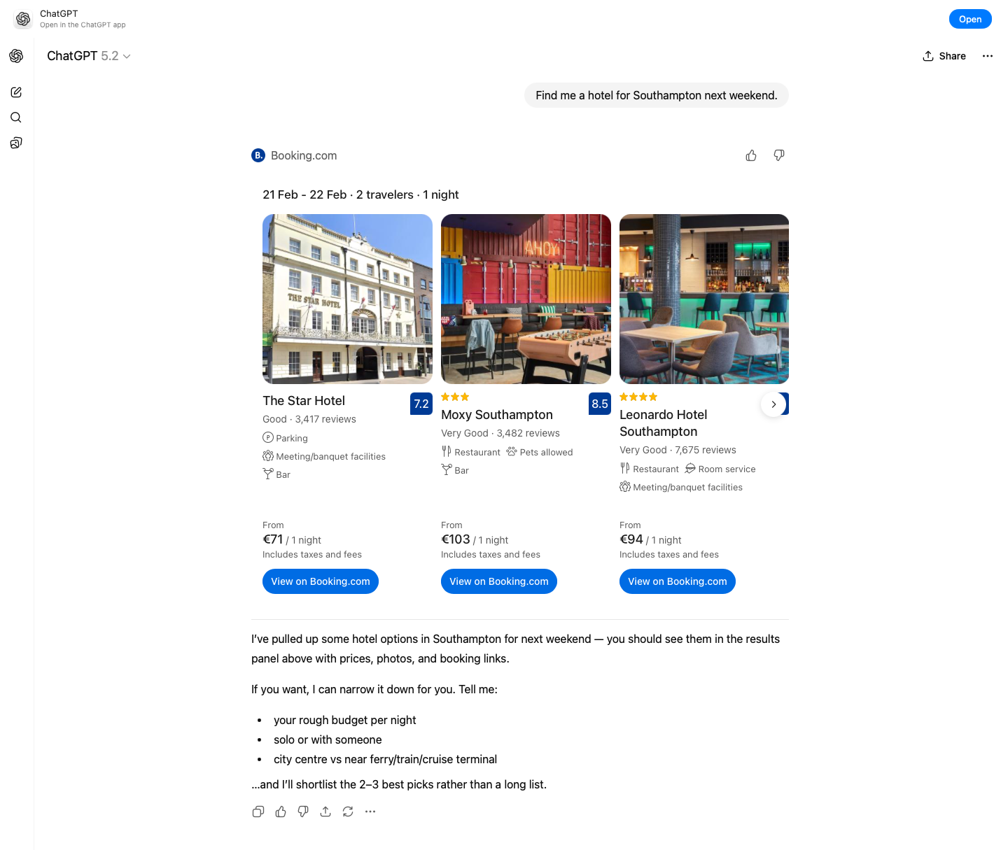 Navigating Booking.com in ChatGPT