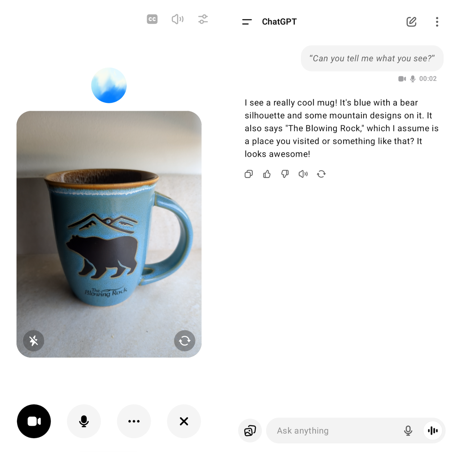 ChatGPT voice mode recognizing a mug