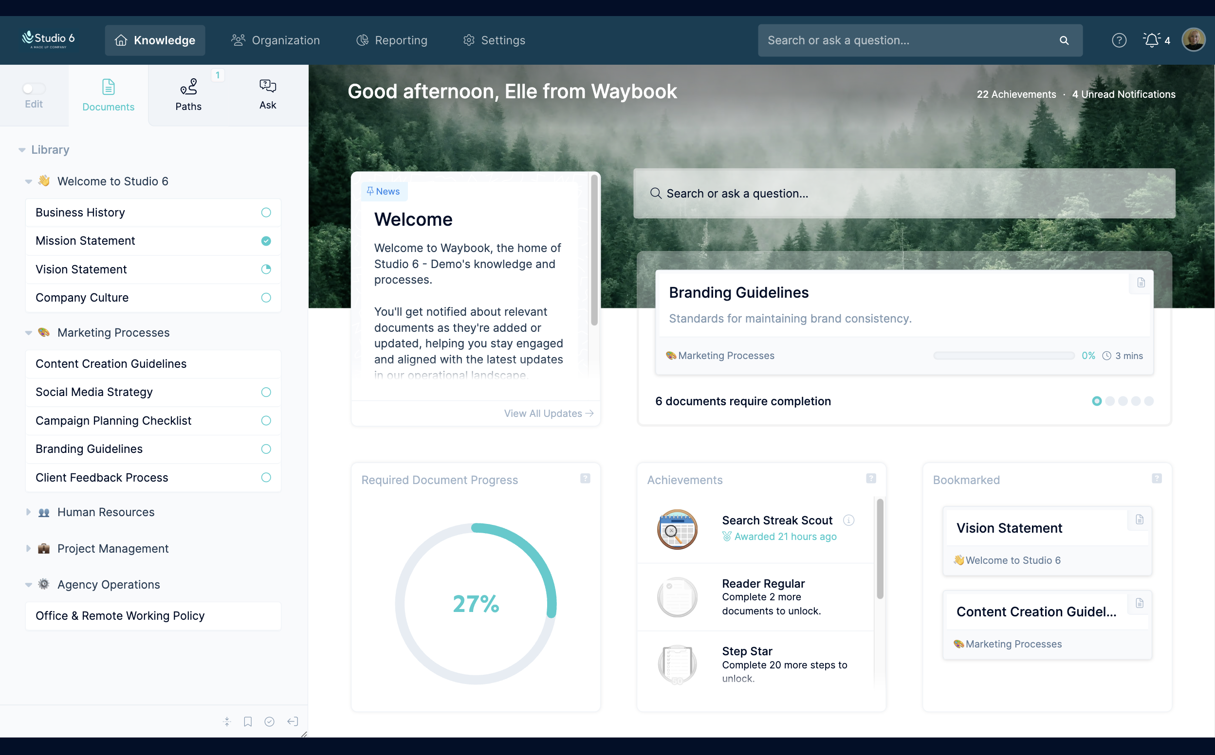 Waybook, our pick for the best employee onboarding software for teams that need a new home for documents and workflows