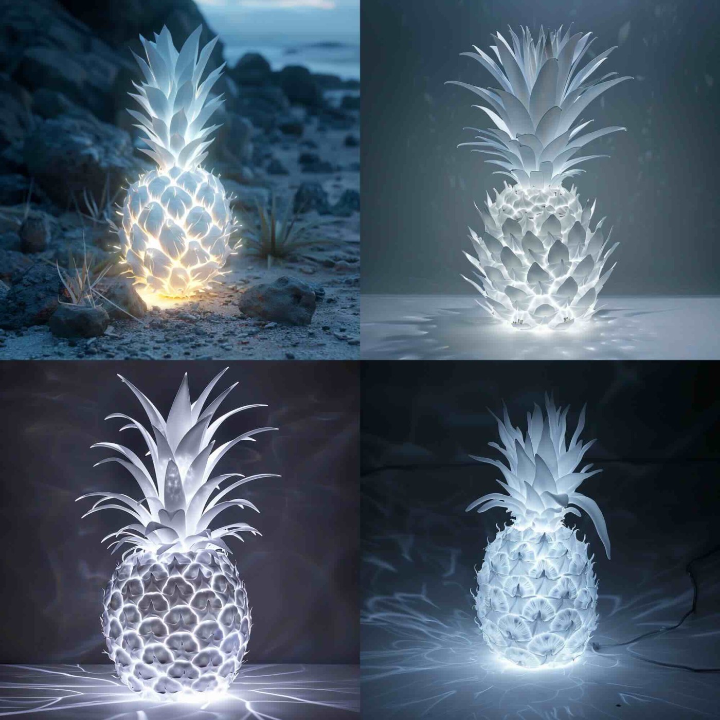 A pineapple made of white light"