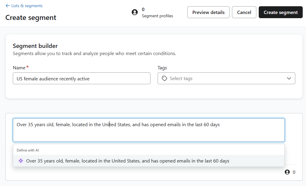 Klaviyo's segment builder