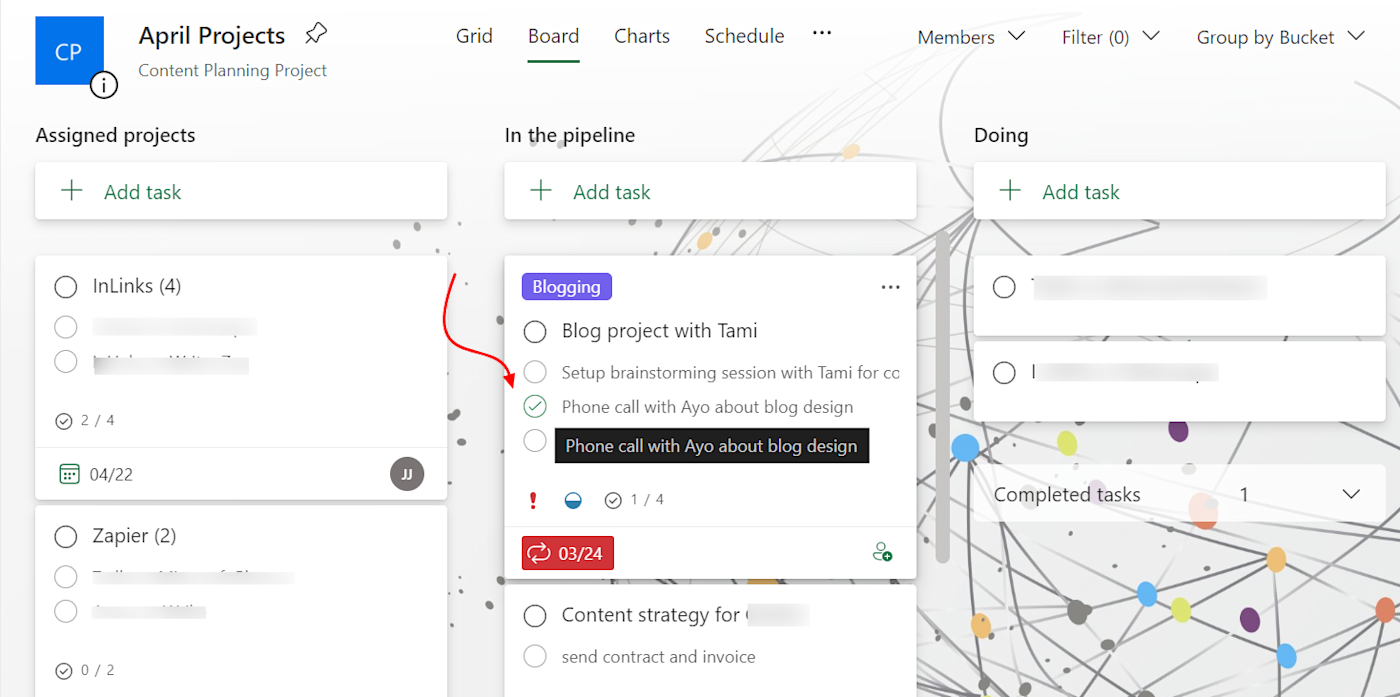 Checklists on cards in Microsoft Planner