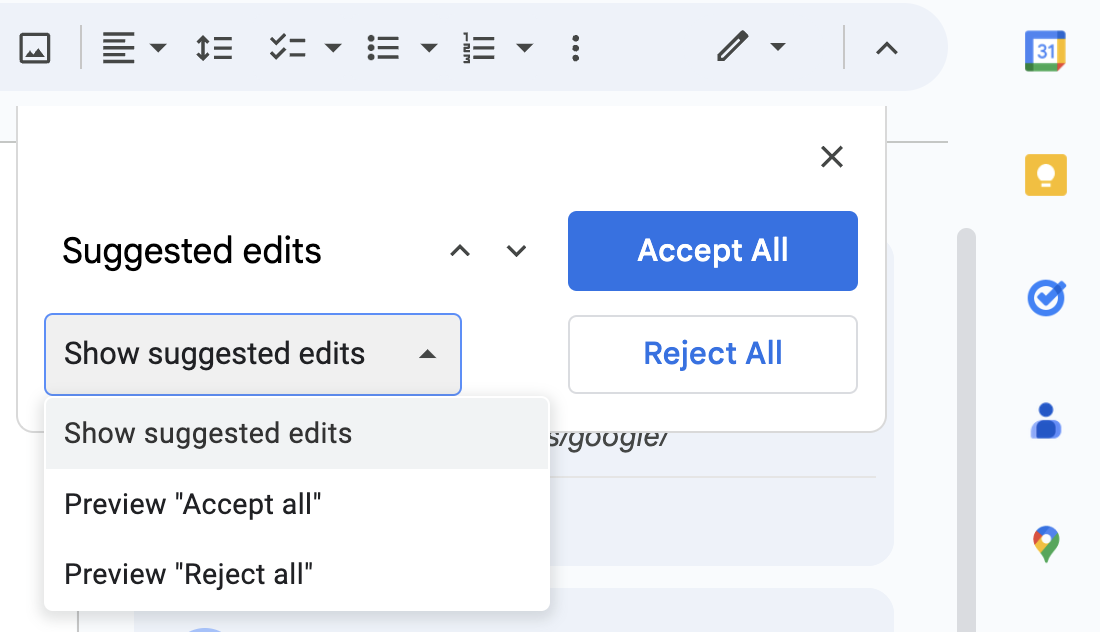 How to preview accept all suggested edits in Google Docs. 