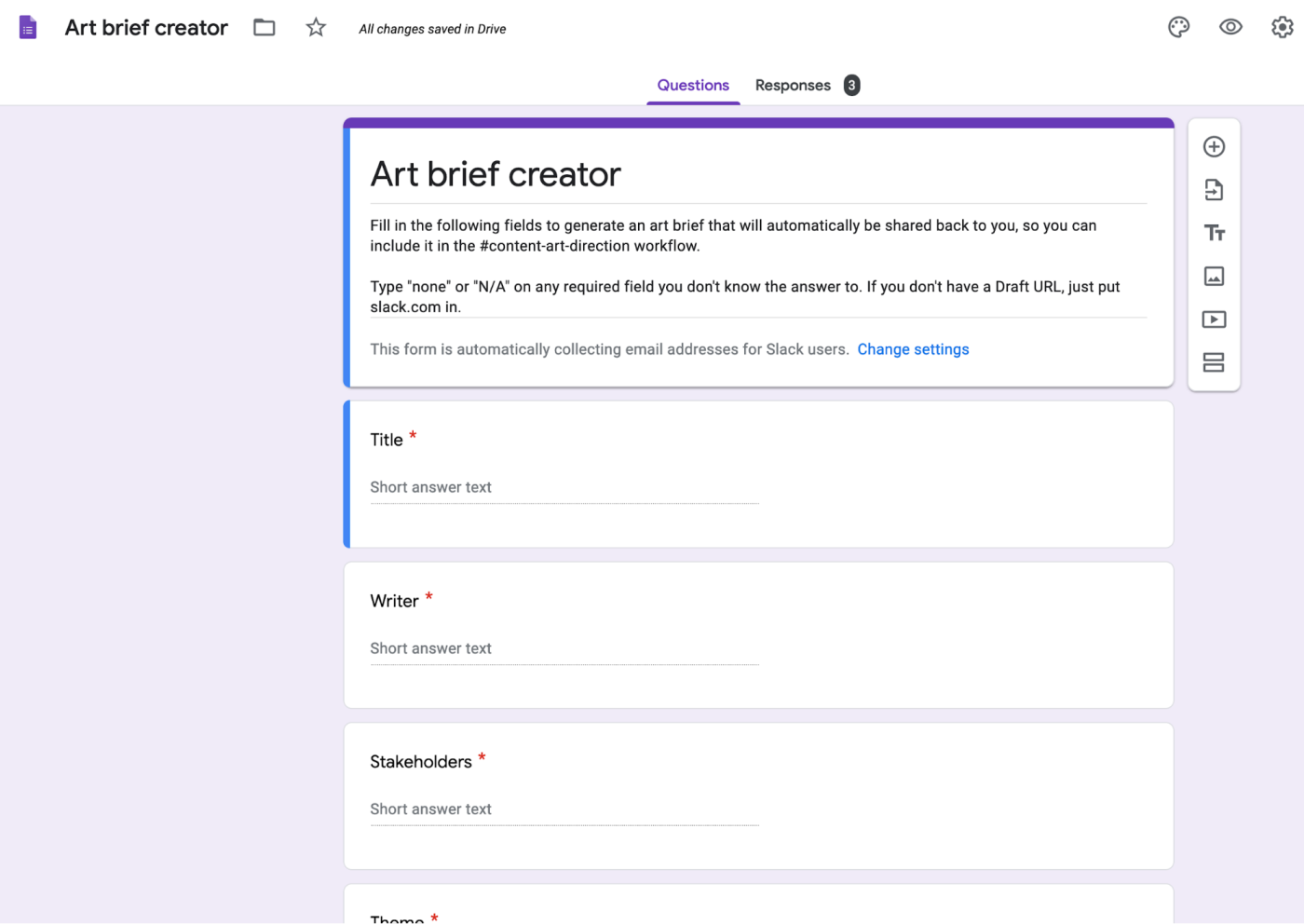 An example Google Forms form