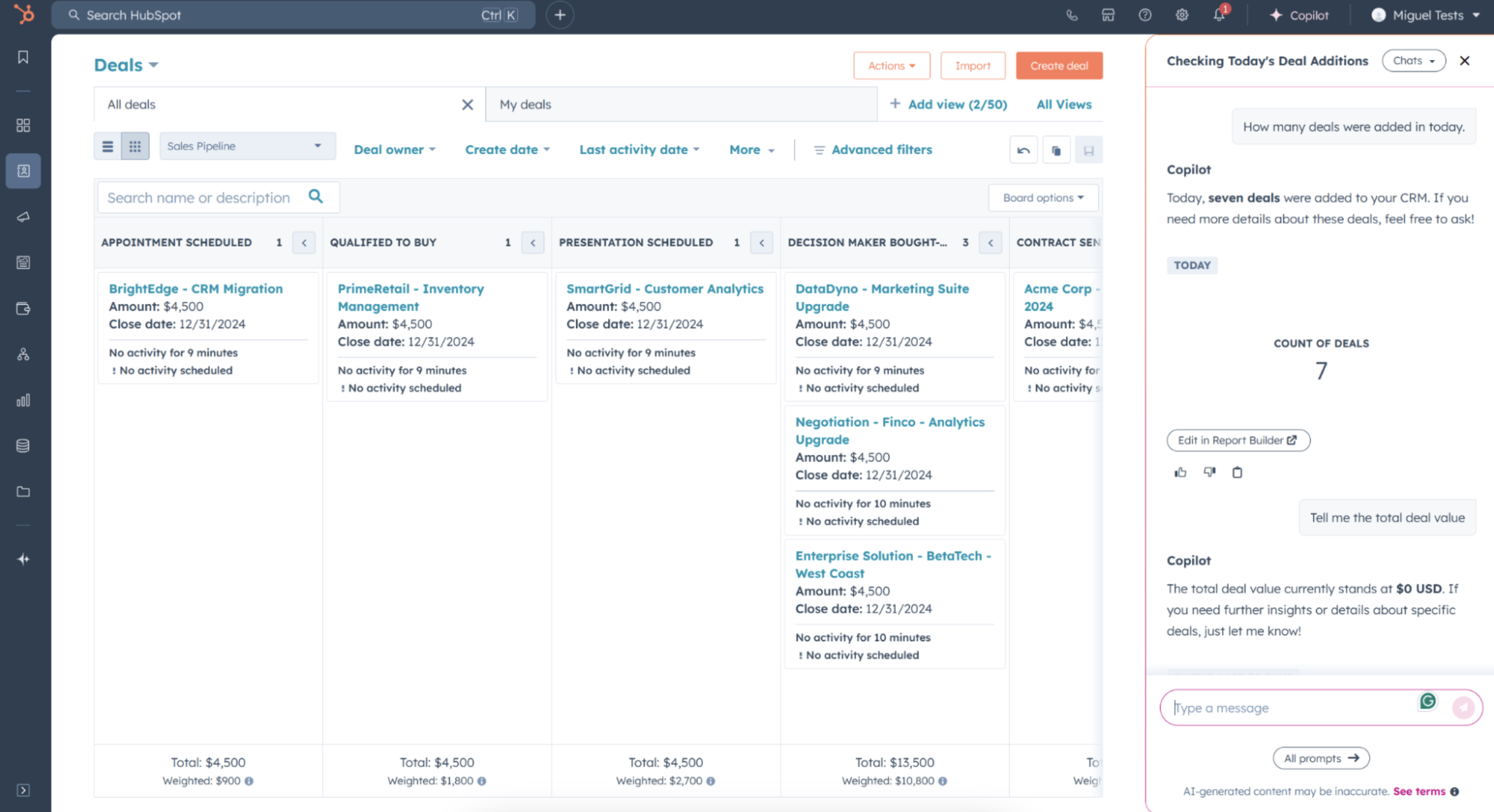 A screenshot of HubSpot, a sales tool.
