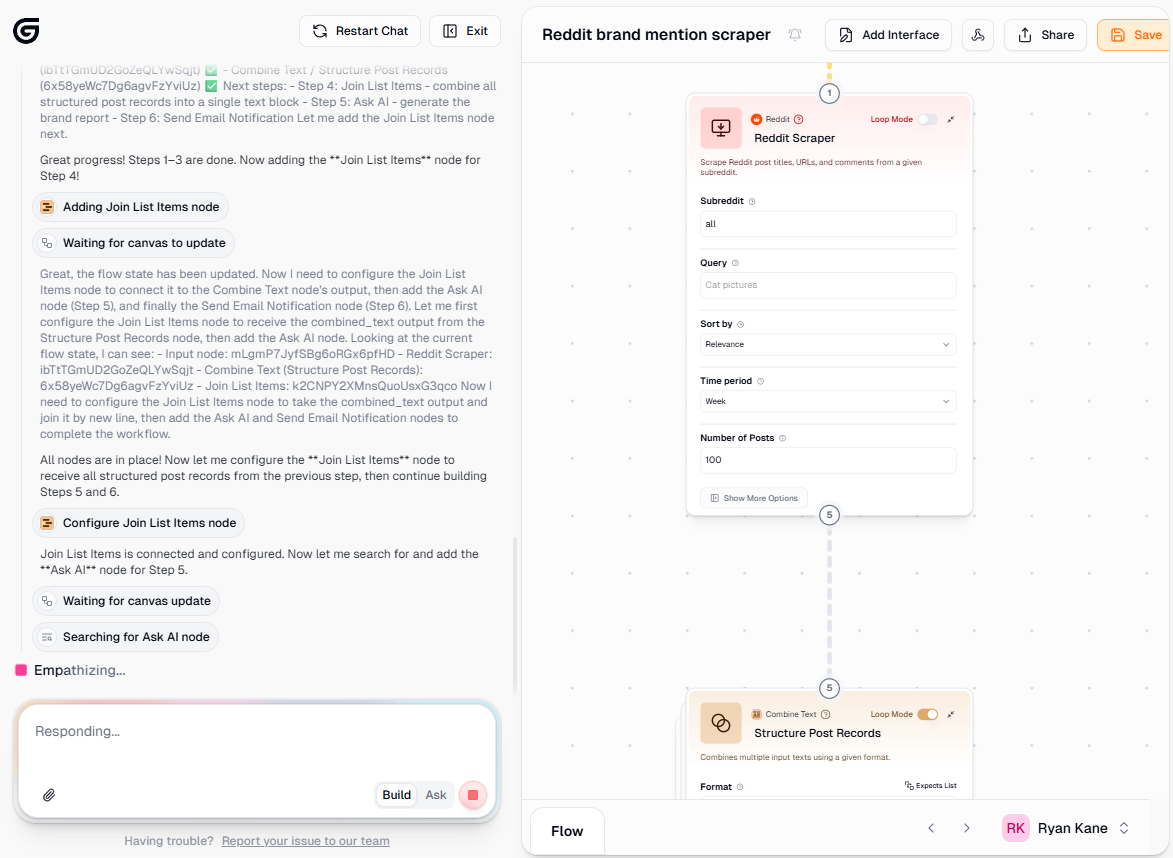 The Gumloop workflow editor