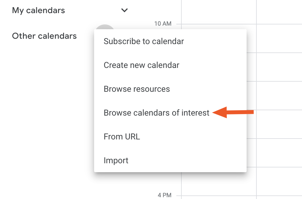 Calendars of interest in Google Calendar