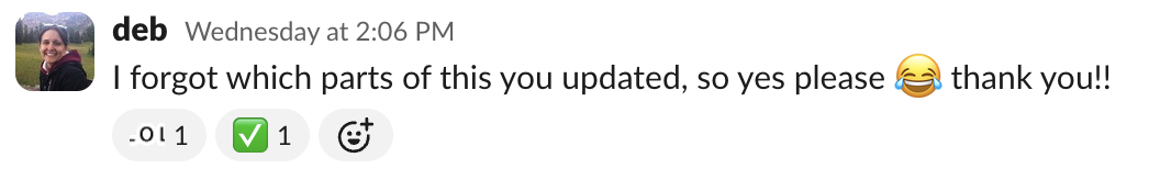 Slack message with emoji reactions