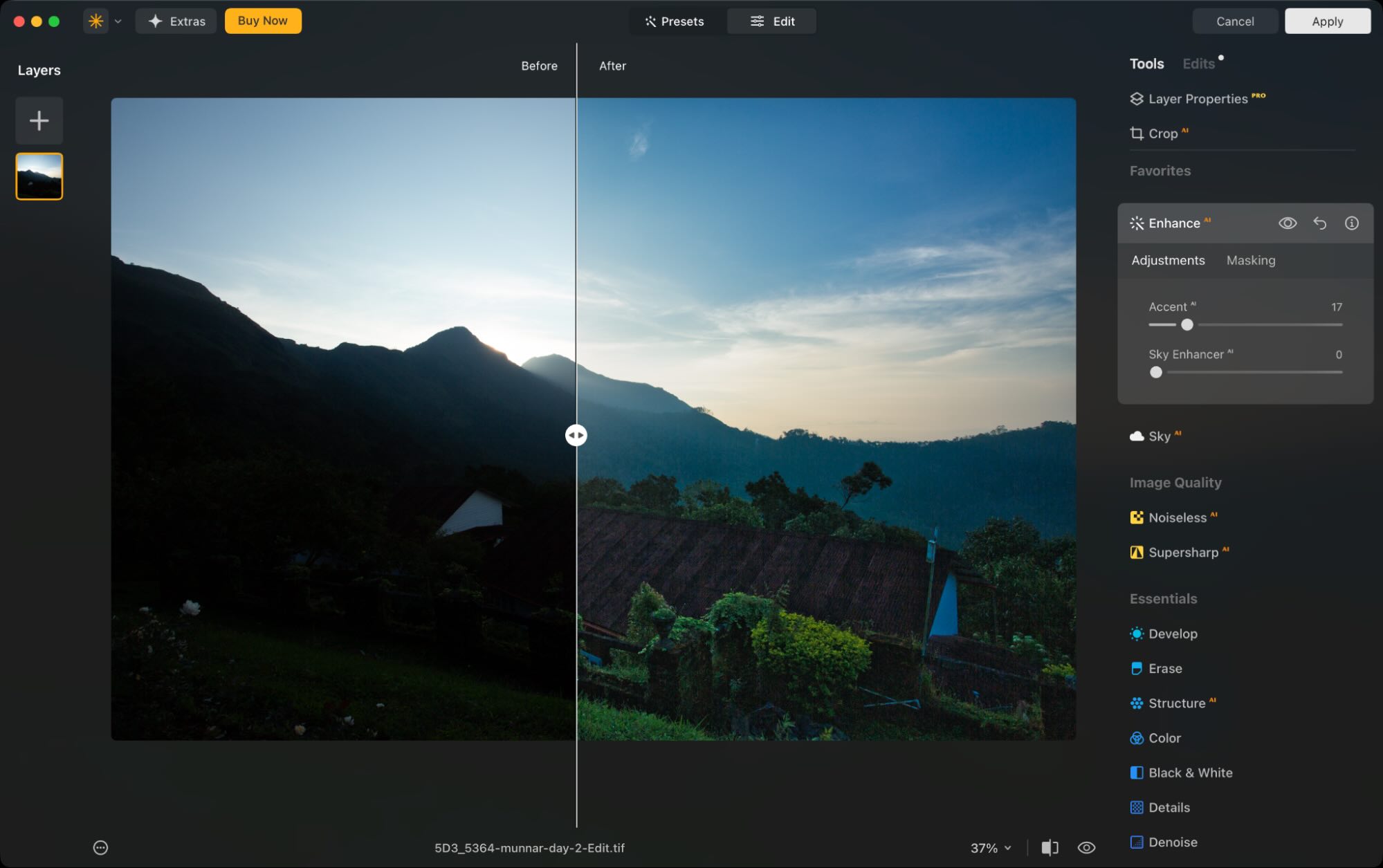 Luminar Neo, our pick for the best AI photo editor for being truly AI-powered