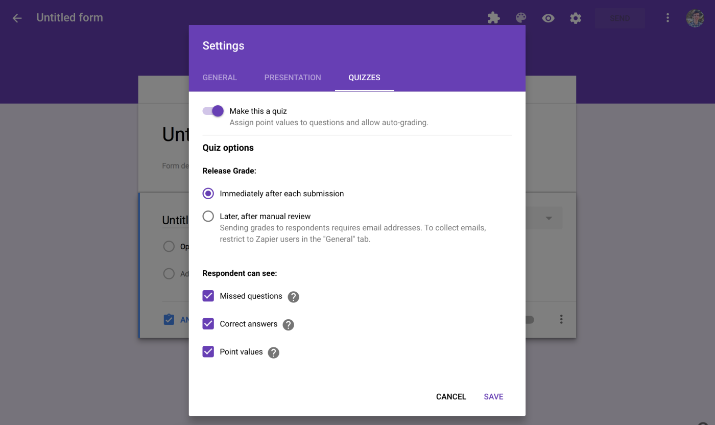 Create a quiz on Google Forms