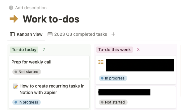 Example of task being added to notion database