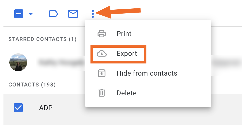 Export button in Google Contacts